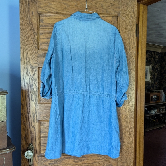 Gloria Vanderbilt Chambray Drawstring Waist Collard Dress Size Women's M - Picture 6 of 7